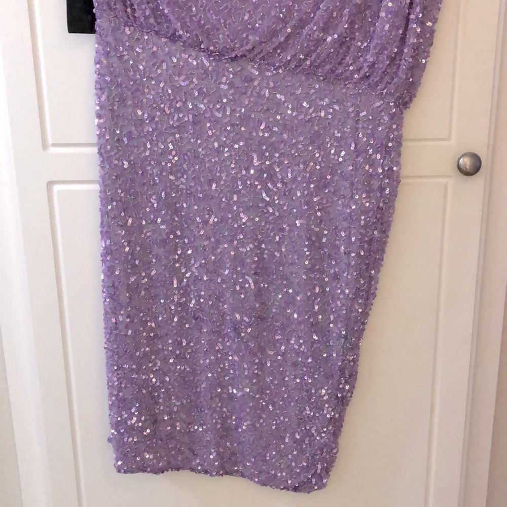 NEW retrofete Jean Mini Dress Lavender Light Purple Crystal Sequin Off Shouler L - Picture 12 of 12